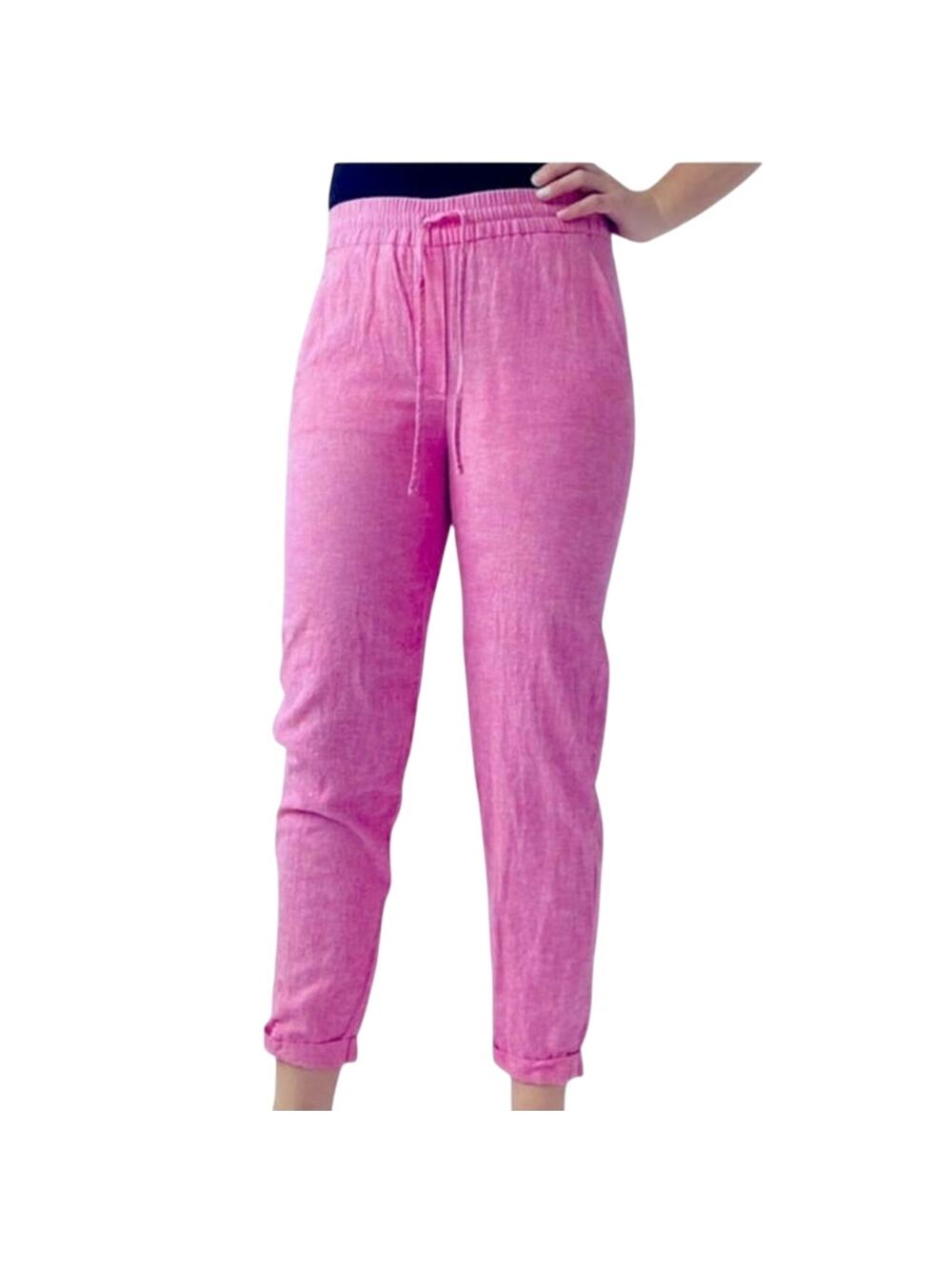 J.Crew Factory Linen-Cotton Drawstring Pant Pink Linen Cotton Blend Women's 8